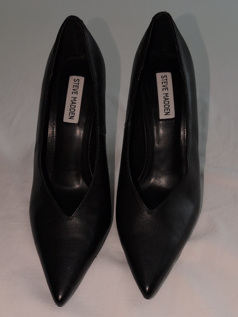 Steve Madden Black Pointed-Toe Leather-Look Pumps